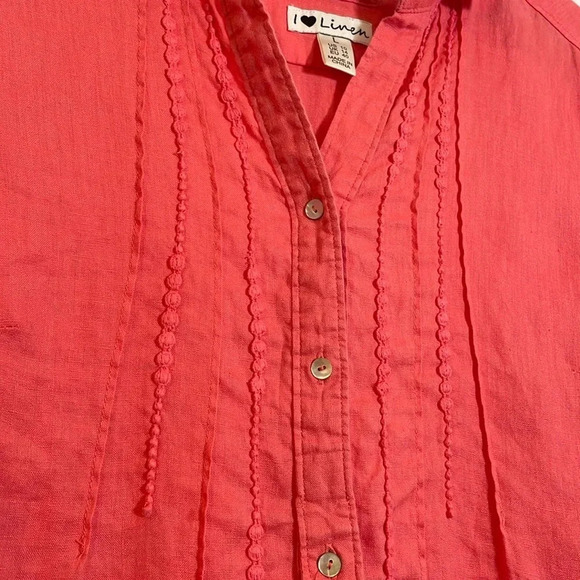 Malvin Hamburg Germany Linen Shirt Womens Large Salmon/Pink ButtonUp Embroidered - Picture 2 of 8